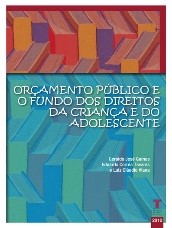 Banner vertical em tons de verde-água e vermelho, com marca d’água de formas geométricas. Ao centro, o texto Orçamento Público e o Fundo dos Direitos da Criança e do Adolescente, em fonte branca. Abaixo, os nomes Geraldo José Gomes, Eduardo Côrrea Tavares e Luiz Cláudio Viana, em fonte branca. No canto inferior direito, a logomarca do TCE/SC e o ano, 2010.