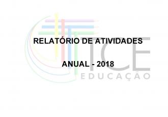 Banner horizontal com fundo branco e com marca d’água do logotipo do TCE Educação, composto de lápis coloridos formando a letra T e do texto TCE Educação, em fonte preta. À frente, o texto Relatório de Atividades e, abaixo, o texto Anual – 2018, ambos em fonte preta. 