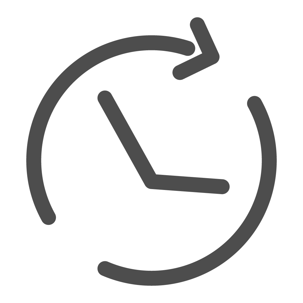 Ícone, na cor cinza, em formato circular. No centro, dois ponteiros, um maior e outro menor, para ilustrar um relógio.