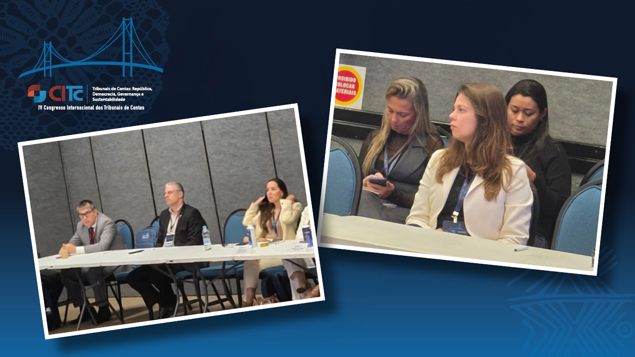 Banner horizontal com duas fotos de participantes da assembleia geral da Audicon, entre eles os conselheiros substitutos Gerson dos Santos Sicca e Sabrina Nunes Iocken. Na parte superior esquerda, o logo do evento.