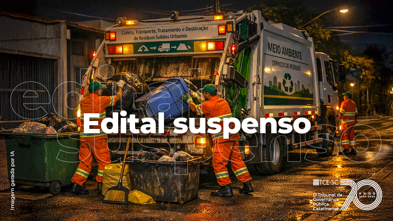 Imagem mostra um caminhão de coleta de lixo à noite. O caminhão é branco com letras em verde. Na imagem aparecem três garis. Um mais à frente do caminhão. Outros dois estão jogando lixo na parte traseira. Imagem gerada por inteligência artificial.