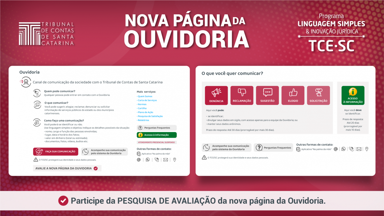 TCE/SC inicia período de teste da nova página da Ouvidoria