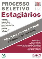 TCE/SC prorroga, até 15 de outubro, inscrições do processo seletivo para formação de cadastro de reserva de estagiários de nível superior