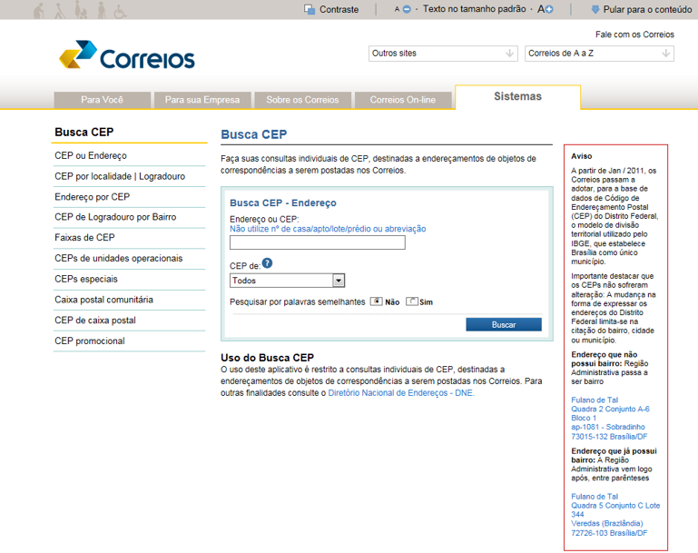 Público interno pode acessar o “Busca CEP” pela Intranet