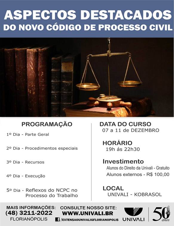 Servidores do TCE/SC podem participar de curso sobre novo código de Processo Civil, na Univali