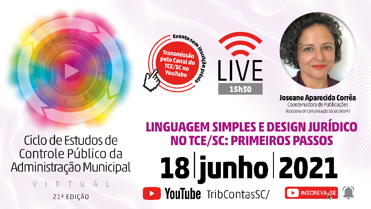 21º Ciclo de Estudos do TCE/SC encerra com live sobre linguagem simples e design jurídico