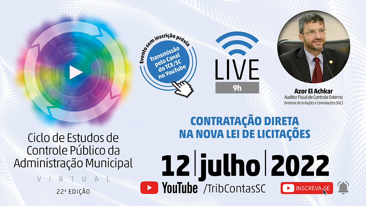 Live sobre contratação direta abre 22º Ciclo de Estudos do TCE/SC