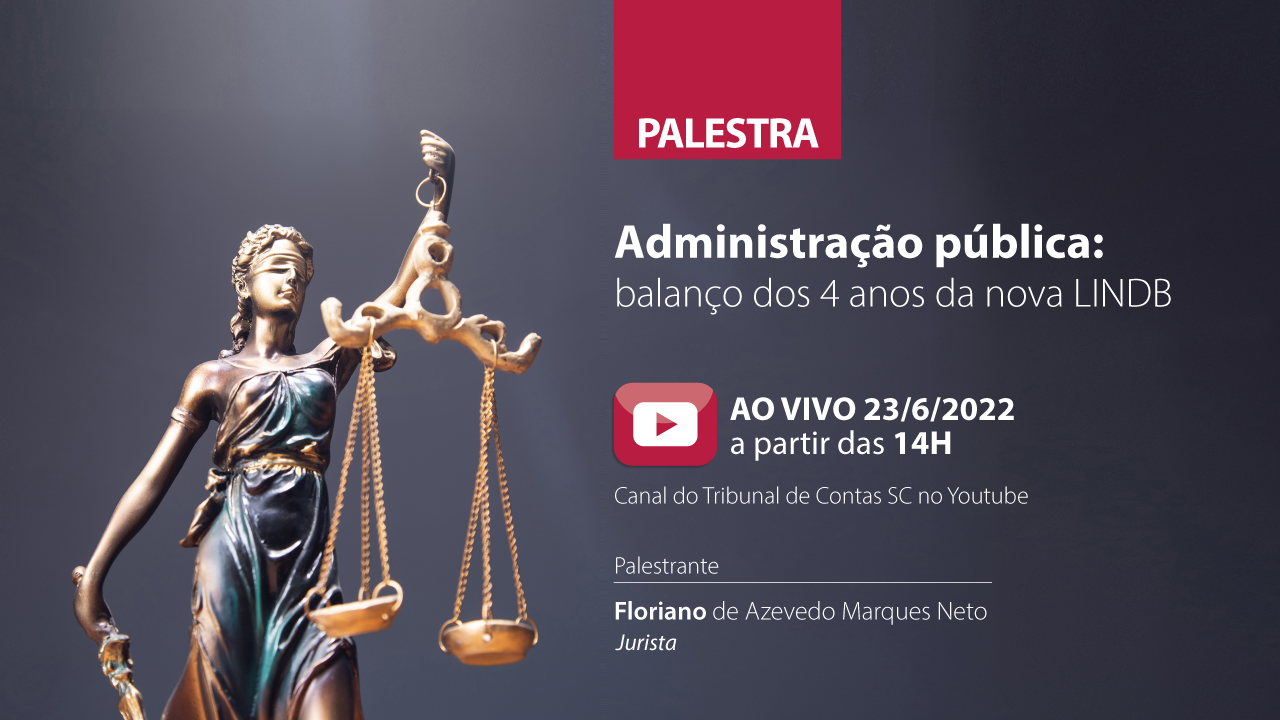 Imagem da estátua Themis -símbolo da justiça, sobre fundo cinza, com o nome do evento e do palestrante