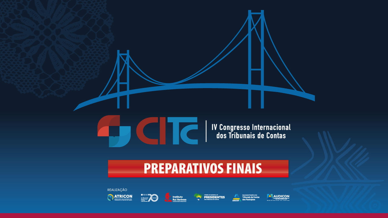 Imagem com fundo azul-escuro. Ao fundo, há uma silhueta daPonte Hercílio Luz. Na imagem há a indicação do Congresso Internacional e as logos dos organizadores