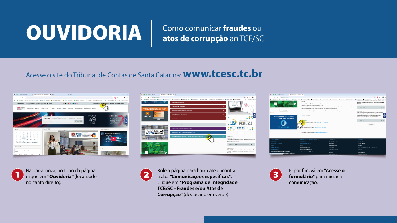 card explicando como comunicar fraudes ou atos de corrupção ao TCE SC