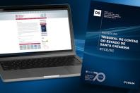 Banner horizontal com fundo em tons de azul. À esquerda, imagem de um notebook com print de tela do software OJS. À direita, uma capa da RTCE/SC.