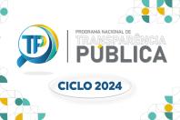 Banner horizontal com fundo branco. Ao centro, o texto "Programa Nacional de Transparência Pública - Ciclo 2024" e o logo do programa. Nas laterais, elementos gráficos, nas cores amarela, azul e verde.