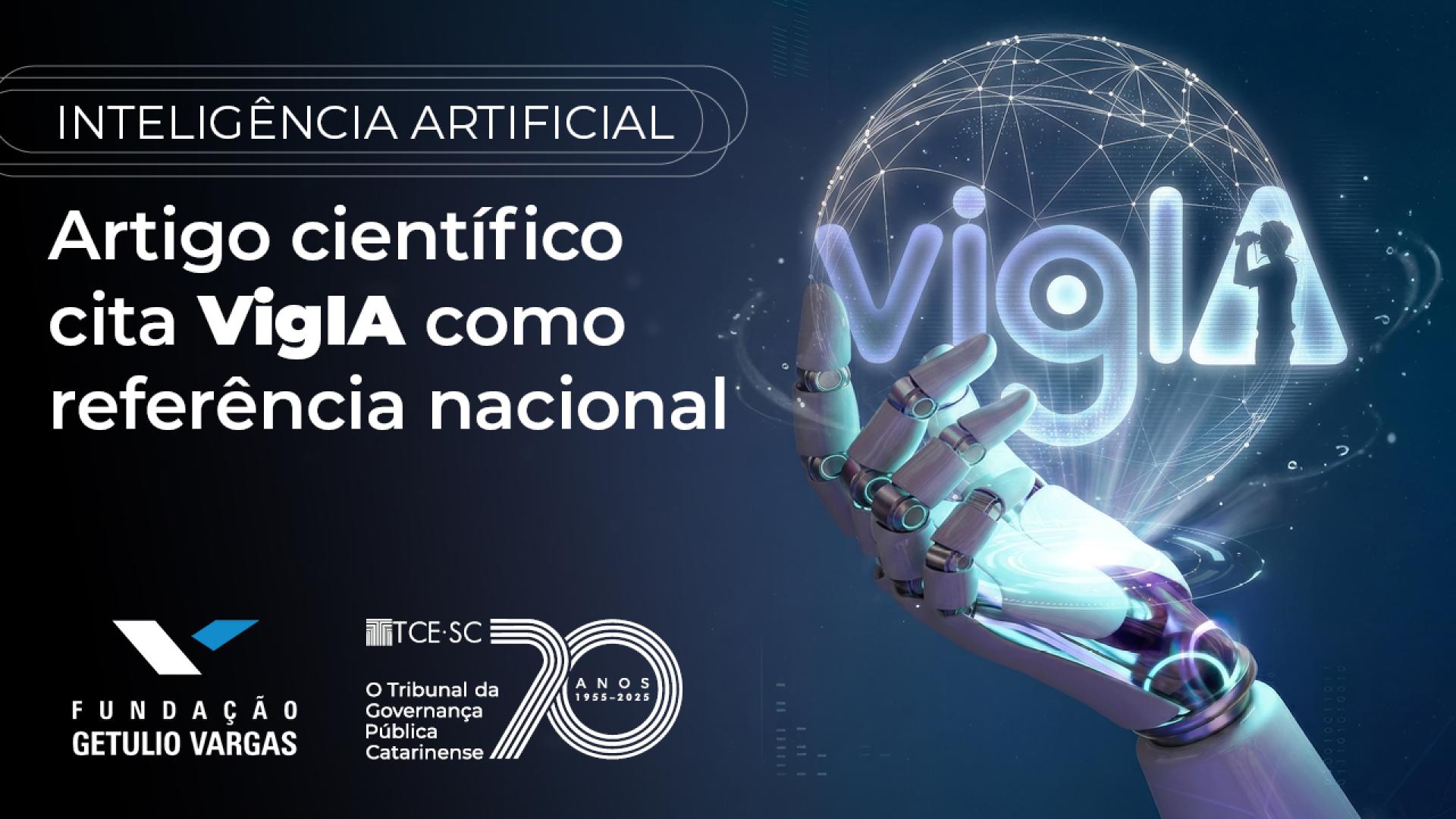 Banner horizontal com temática de tecnologia e inteligência artificial, nas cores azul, preto em branco.