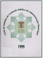 Banner vertical com fundo branco. Ao centro, um círculo verde-claro contendo a logomarca do TCE/SC. Do círculo, saem setas verdes apontando para todas as direções. Acima e curvado, contornando o formato do círculo, o texto Ciclo de Estudos de Controle Público da Administração Municipal, em fonte verde-escuro. Abaixo, o ano, 1999, na cor verde-escuro. 