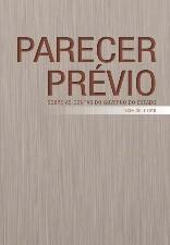 Banner vertical em tons de bege, com fundo fotográfico de madeira. Na parte superior, o título Parecer Prévio, destacado em maior tamanho, e o texto Sobre as contas do Governo do Estado, em fonte marrom. Abaixo, sobre uma faixa em degradê branca, o texto Exercício 2010.