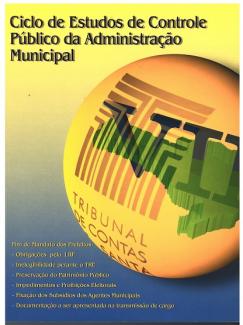 Banner vertical em degradê azul (abaixo) e amarelo (acima). Acima, o título Ciclo de Estudos de Controle Público da Administração Municipal em fonte preta. Na lateral direita, ao centro, um círculo amarelo com a logomarca do TCE/SC, em marca d’água. À frente, desenho do mapa do estado de Santa Catarina em verde e, à frente do mapa, o número 7 em algarismo romano e em fonte azul-escuro. Abaixo, um texto com breve descrição sobre as temáticas do evento. 