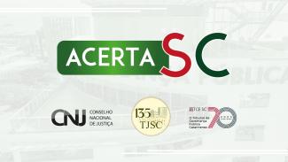 Imagem com fundo branco mostra log do Acerta SC ao centro. O logo é a palavra Acerta escrita em banco sobre um fundo verde. Ao lado está a sigla de Santa Catarina, com o S em vermelho e o C em verde sobre o fundo branco.