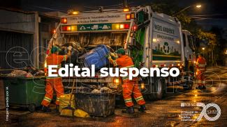 Imagem mostra um caminhão de coleta de lixo à noite. O caminhão é branco com letras em verde. Na imagem aparecem três garis. Um mais à frente do caminhão. Outros dois estão jogando lixo na parte traseira. Imagem gerada por inteligência artificial.