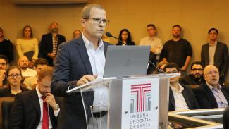 Foto da apresentação do diretor da DIE, auditor fiscal de controle externo Nilsom Zanatto, durante a sessão ordinária telepresencial do Pleno.