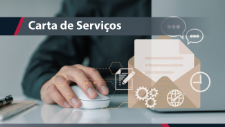 Imagem mostra uma mão manuseando um mouse. Ao lado, um envelope que remete a uma carta. No topo, à esquerda, a inscrição Carta de Serviço