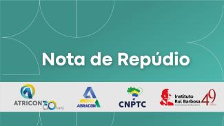 Imagem tem fundo verde com a inscrição "Nota de Repúdio" ao centro, escrita em branco. Na parte baixa ,  ocupando toda a largura, estão as logos das instituições que emitiram a nota.