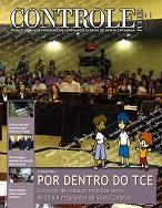 Banner vertical. Ao centro, imagem de pessoas no Plenário, com ilustração de dois adultos e de uma criança. Acima, o título Controle Público, em fonte branca. Abaixo, sobre um retângulo lilás horizontal, o texto Por dentro do TCE, também em fonte branca. Na lateral esquerda, sobre um retângulo lilás vertical, miniaturas de outras três notícias em destaque. 