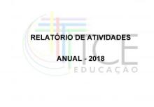 Banner horizontal com fundo branco e com marca d’água do logotipo do TCE Educação, composto de lápis coloridos formando a letra T e do texto TCE Educação, em fonte preta. À frente, o texto Relatório de Atividades e, abaixo, o texto Anual – 2018, ambos em fonte preta. 