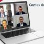 Computador sobre mesa mostra a tela dividida em quatro partes iguais e em casa uma delas um dos participantes. Na parte de cima o presidente da Alesc, deputado Moacir Sopelsa, e ao lado o presidente do TCE/SC, conselheiro Adircélio de Moraes Ferreira Júnior. Na parte inferior o conselheiro-relator César Filomeno Fontes e o conselheiro-corregedor José Nei Ascari
