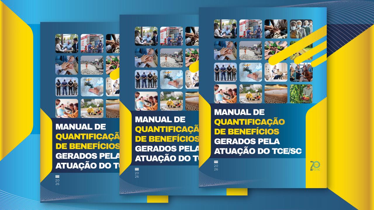Banner horizontal, com imagem da capa do Manual de Quantificação de Benefícios Gerados pelo TCE/SC