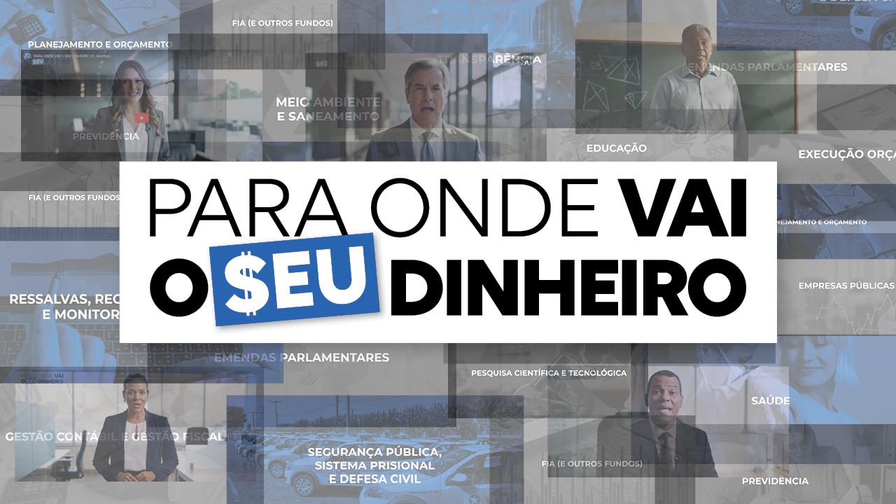 Banner horizontal em tons de azul, cinza, preto e branco, com fundo composto por diversas imagens de pessoas, em marca d'água. Sobre a imagem, ao centro, o título "Para onde vai o seu dinheiro", em um retângulo branco.